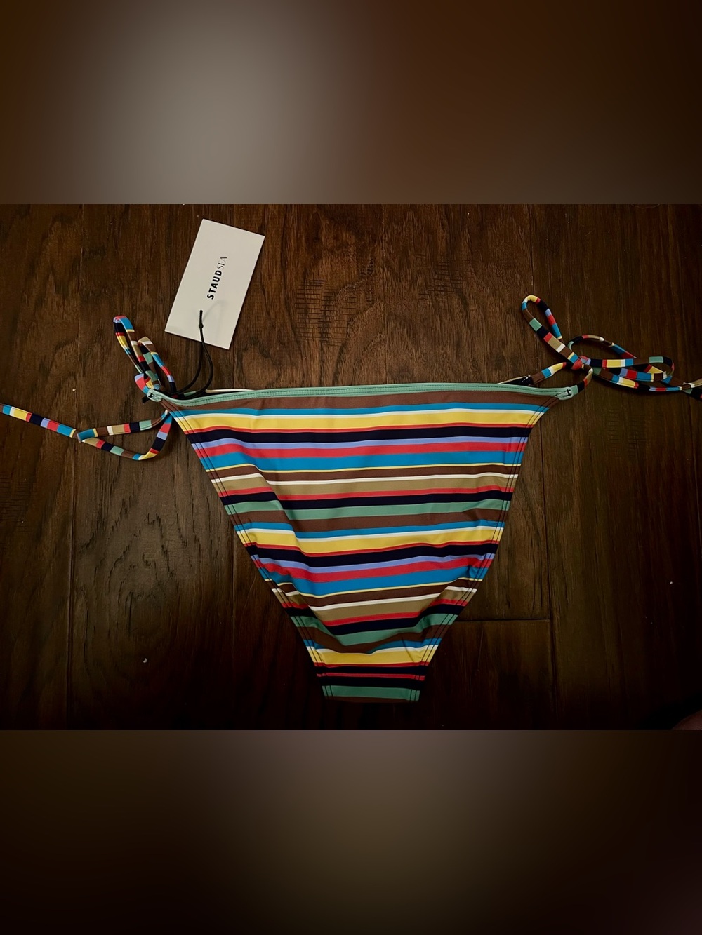 Staud Sisley Side Tie Bikini Bottom, Market Stripe, Large, MSRP $125 - Picture 3 of 6